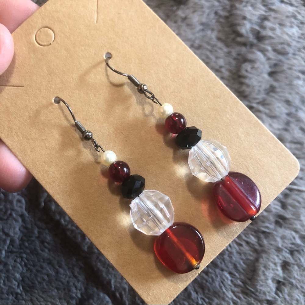 Handcrafted genuine stone almandine garnet beaded dangle earrings